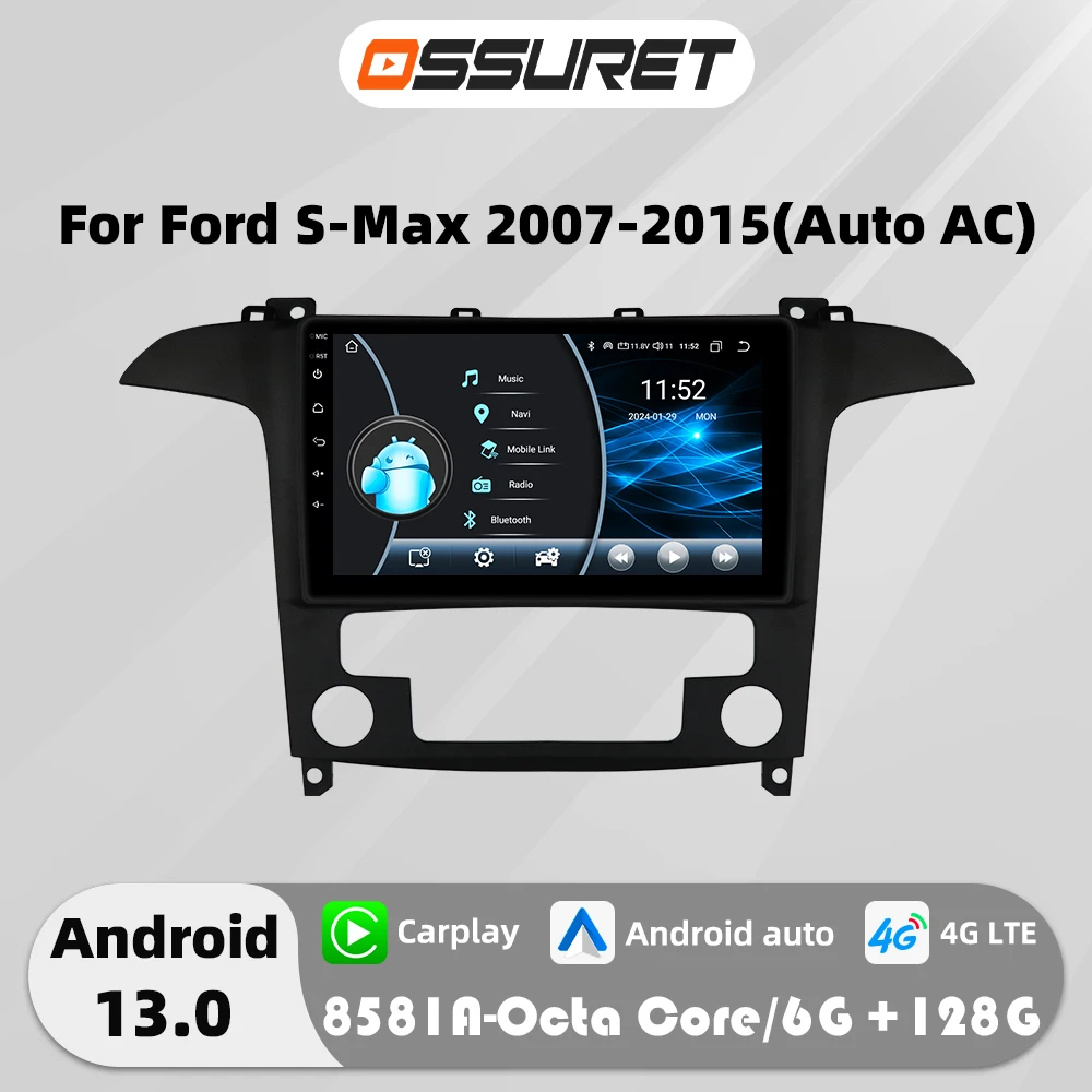 2Din Android Auto Car radio GPS Stereo for Ford S-Max Multimedia player DSP Carplay 9"Head Unit screen rds