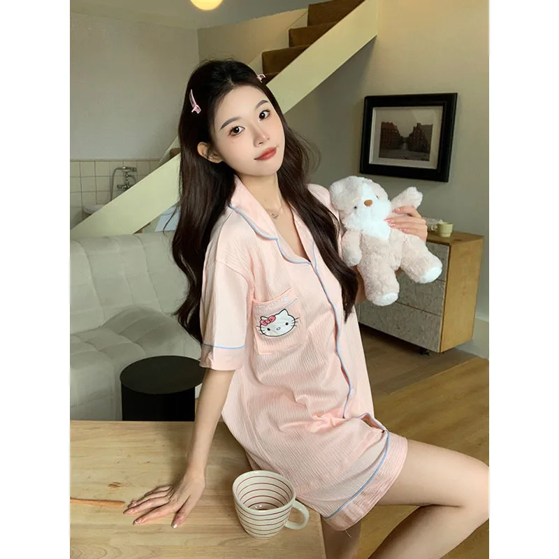 

Kawaii Hello Kitty Sweet Summer New Pajamas Women Cute Kt Cat Short Sleeves Instagram Popular Girl Home Fury Thin Set Wholesale