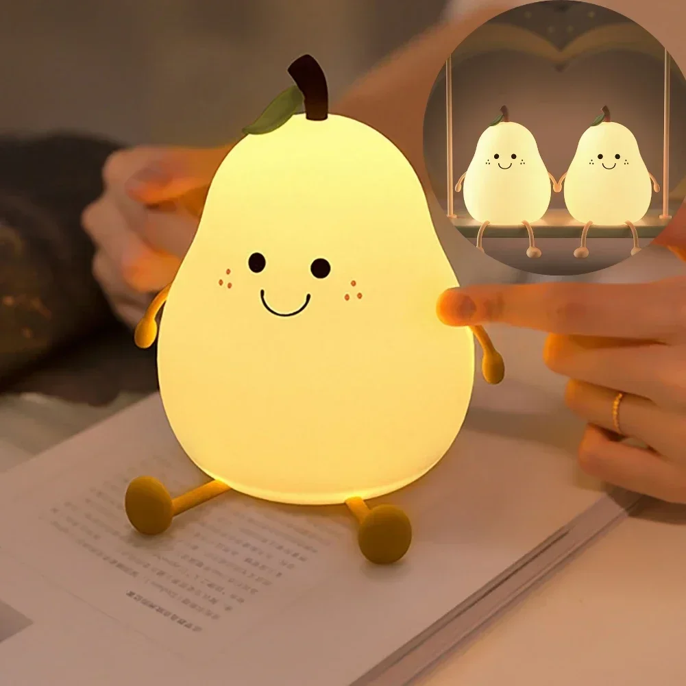

LED Pear Shape Touch Lamp Rechargeable Silicone Night Light Colorful Dimming Bedside Table Light for Kid Gift Bedroom Decoration