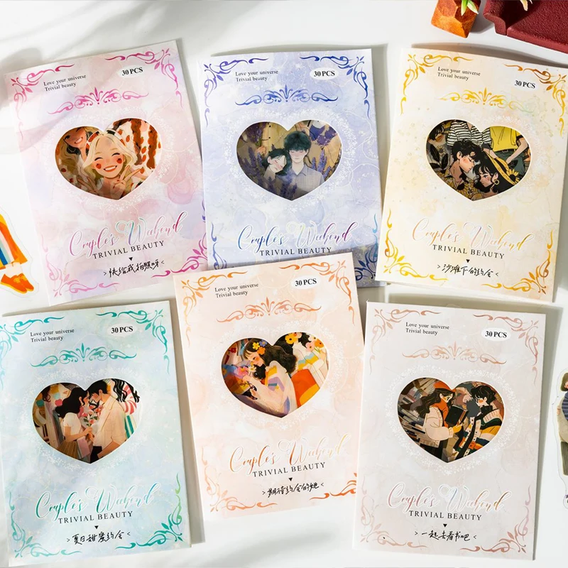 Mr Paper, 6 Valentinstag-Paar-Wochenend-Serie PET-Aufkleber mit Paar-Motiven, Handyhüllen-Dekorationsaufkleber