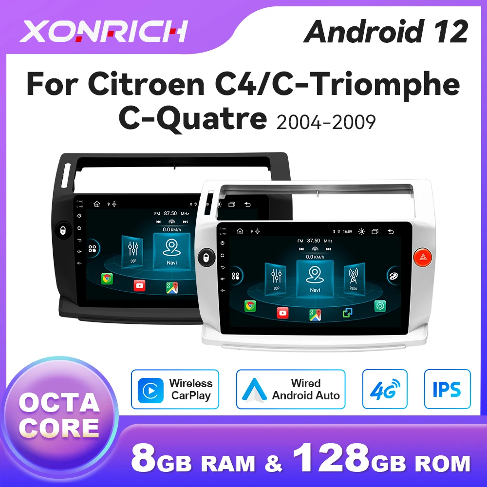 Controllo Vocale Wireless Carplay Per Citroen C4 C-Triomphe C-Quatre 2004 - 2009 Android 12 Autoradio Android Auto 4G Wifi 128Gb