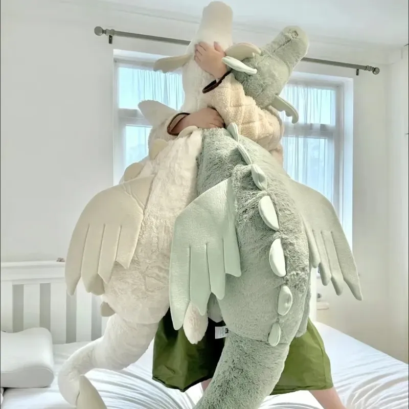 150cm Giant White Dragon Plush Toy with Unicorn Horn Flying Pterosaur Dinosaur Pillow Dinosaur Kawaii Holiday Gift Anime Pillow