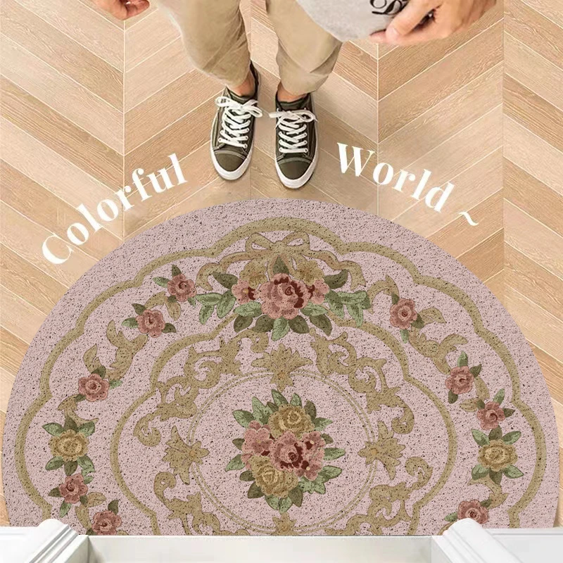 

Home Porch Doormat Entrance Door Pvc Anti-Skid Retro Bow Floor Mat Semi-Circular Bathroom Doormat Kitchen Carpet Cute Room Decor
