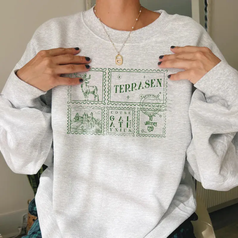 Terrasen Sweatshirt Women Y2K Top Retro Sweatshirt Throne Of Glass Aelin Galathynius Shirt SJM Merch ACOTAR TOG Round Neck Top