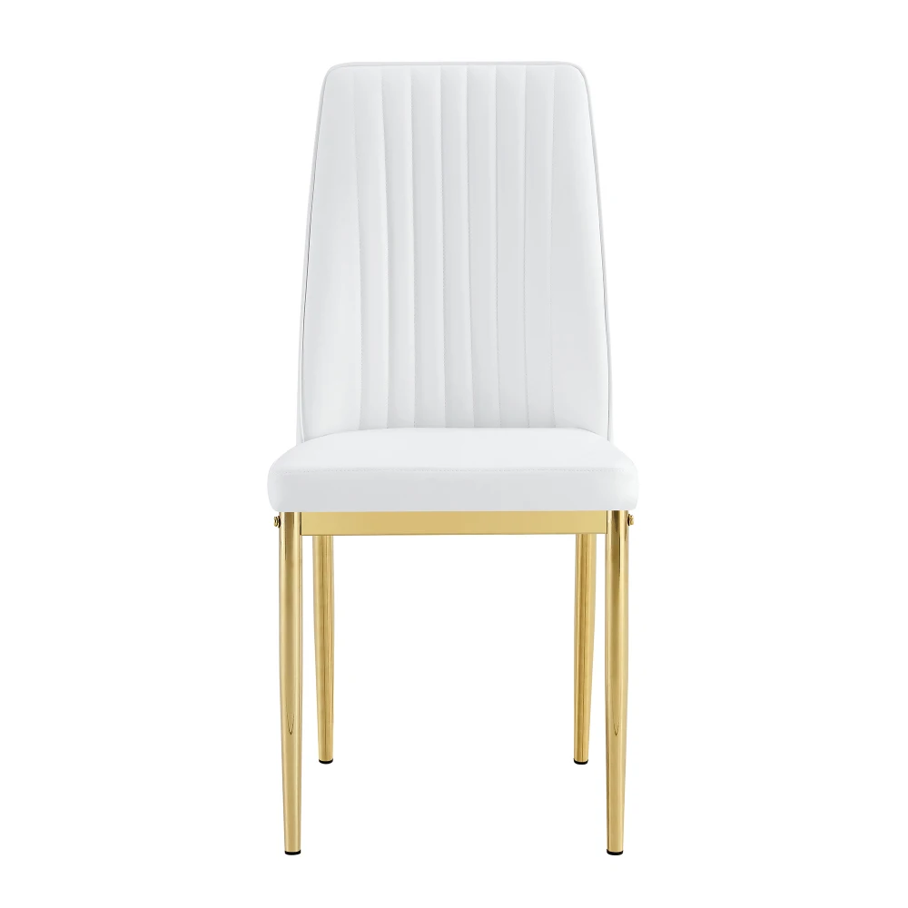 Modernes, ergonomisches 4-teiliges Esszimmerstuhl-Set – stabile silberne Metallbeine, gepolsterter Sitz aus weißem PU-Leder, stilvoll und elegant – Detail 23