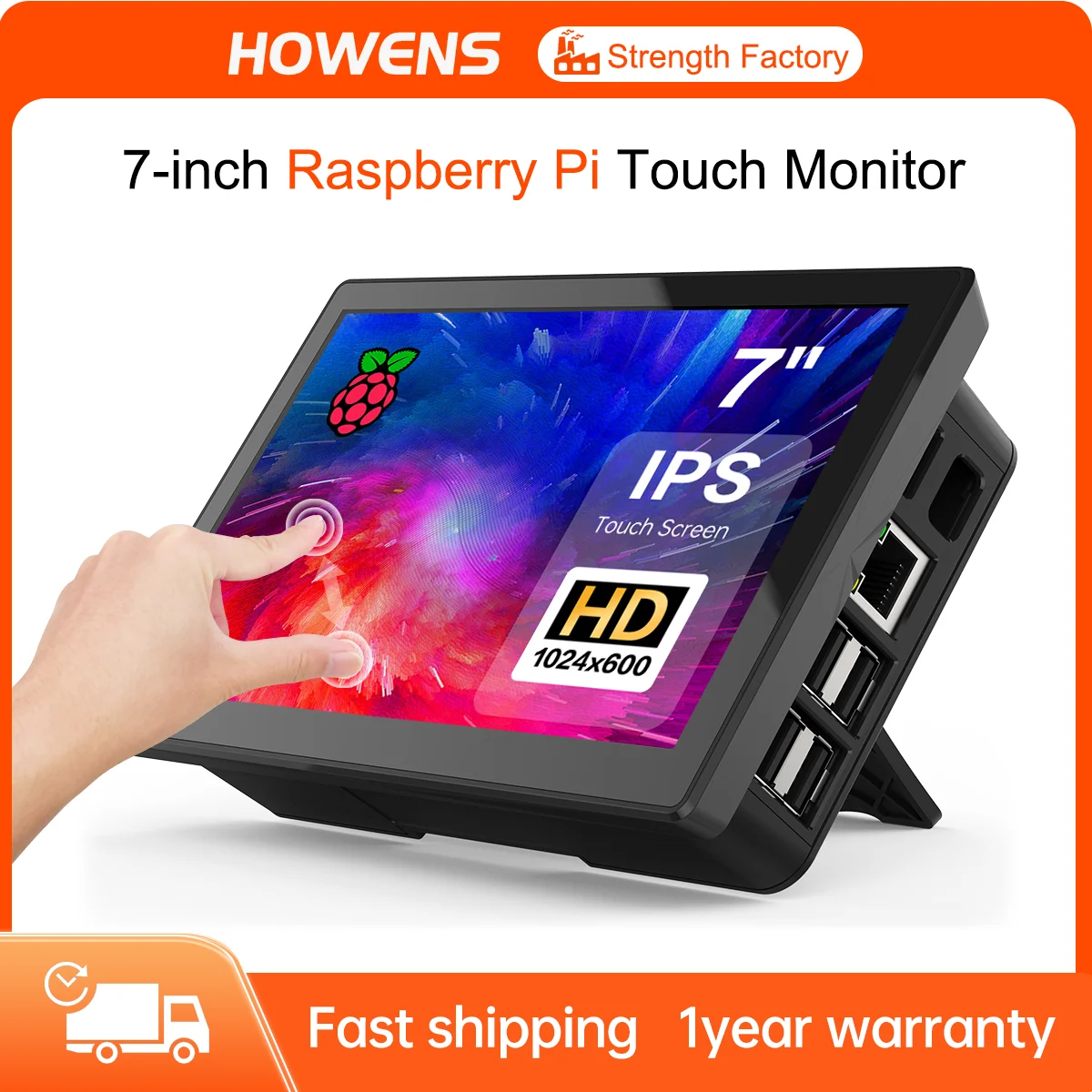 HOWENS Portable 7 pouces tactile LCD Raspberry Pi 3 4 écran moniteur industriel 1024x600 prise en charge HDMI type-c affichage ordinateur Portable Pie 3/4