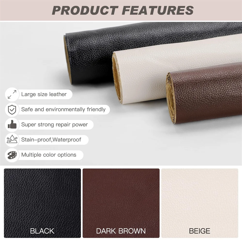 Self Adhesive Leather Repair Patch Tape 15x78Inch Furniture Couches Car Seats Office Chairs Handbags Vinyl Repair Tape Kit Black