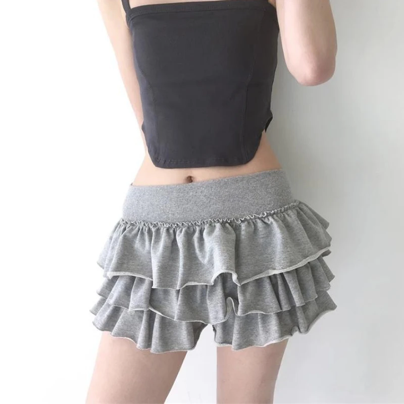 

HOUZHOU Kawaii Ruffle Skirt Women Coquette Low Rise A-line Korean Fashion Cute Sexy Layered Gyaru Mini Skirt Y2k Streetwear