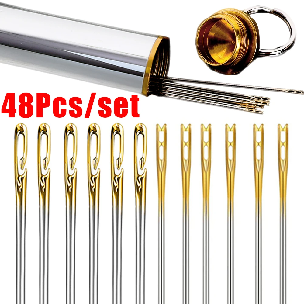 Description Picture 3 of item48/1Pcs Blind Needle Elderly Needle-side Big Hole Hand Stainless Steel Sewing Needless Threading Household DIY Sewing Needles