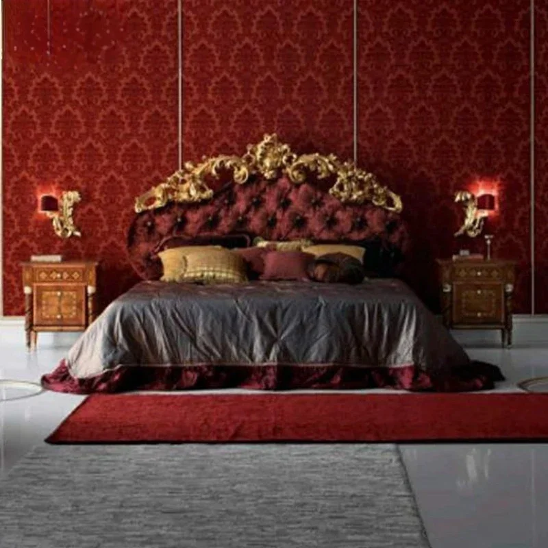 

Европейская двойная французская основная кровать принцессы, свадебная марлевая Роскошная тканевая Резная Кровать, мебель для виллы на заказ