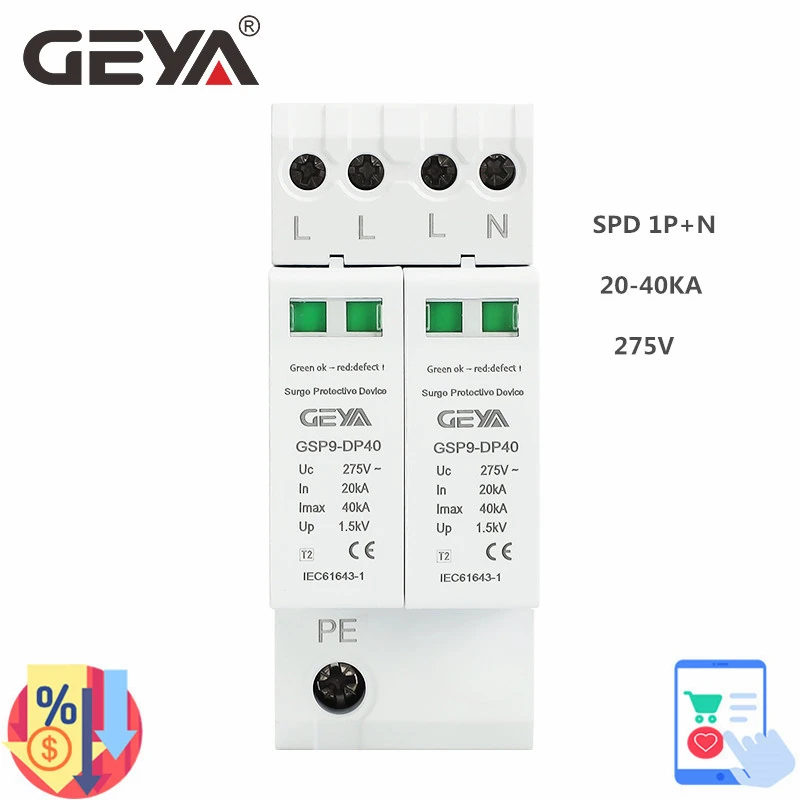 Geya-proteção contra Raios Dispositivo de Proteção contra Surtos Gsp9-dp40 ac Spd 3p Mais n 4p 275v 40ka 36 mm