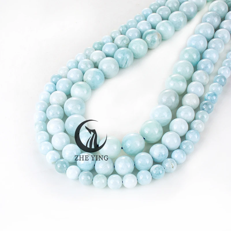 Zhe Ying 7A Aquamarine Natural Gemstone Beads Round Loose Beads For Jewelry Making Bracelets Necklace DIY Accessories