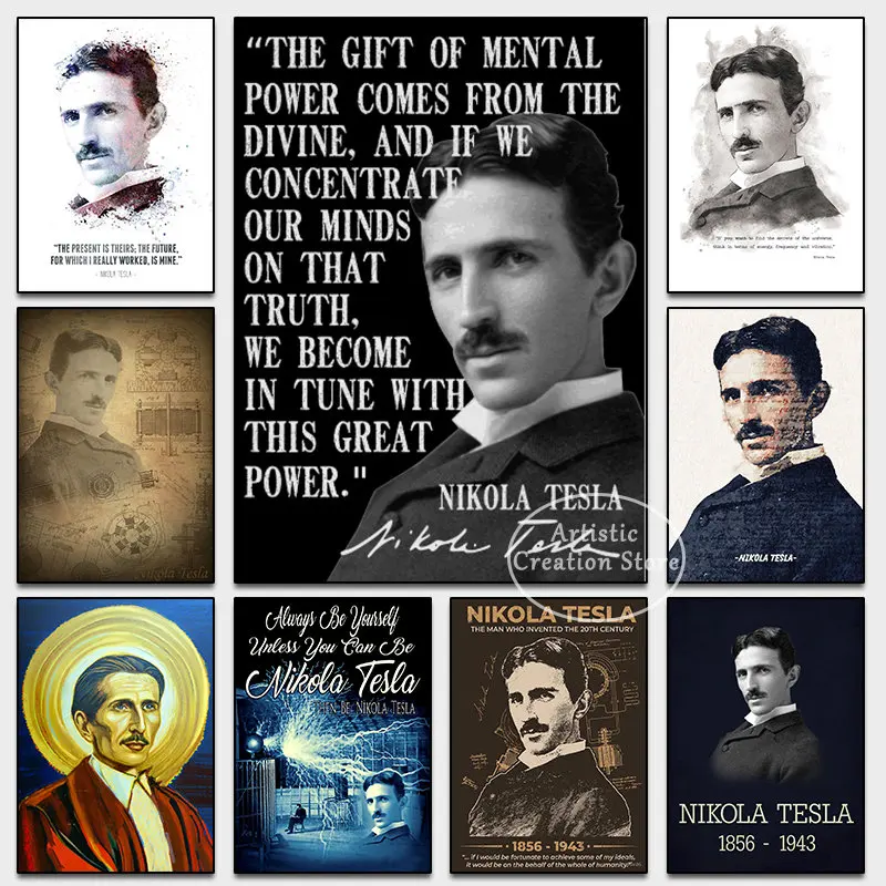 Nikola Tesla Portrait Poster Inspirational Print Canvas Painting Art Wall Pictures Stile Nordico Per Soggiorno Home Decor Gift