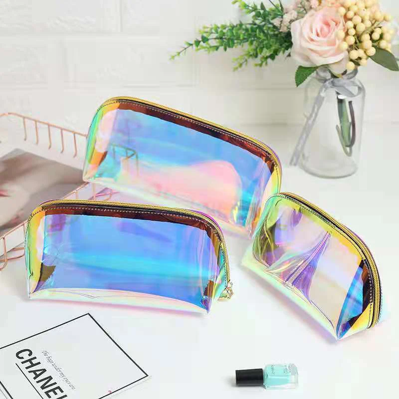 

Transparent Laser Cosmetic Bag Clear PVC Women zipper Makeup Bags Beauty Case Travel Make Up Organizer Bath Wash Toiletry Bags