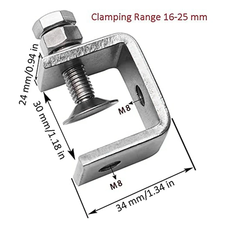 A44Z-8PCS 16-25Mm Heavy Duty Woodworking Clamp Set Stainless Steel C Clamp Ti-Ger Tools For Welding/Carpenter