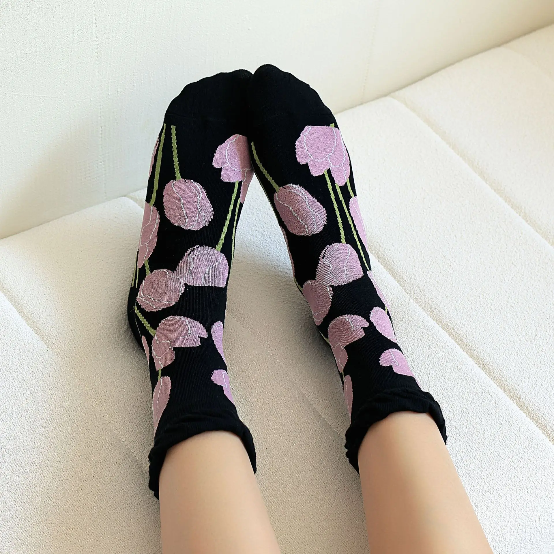 

Милые женские носки в стиле "Лолита", милые винтажные длинные носки в японском стиле Харадзюку с цветочным принтом в стиле ретро