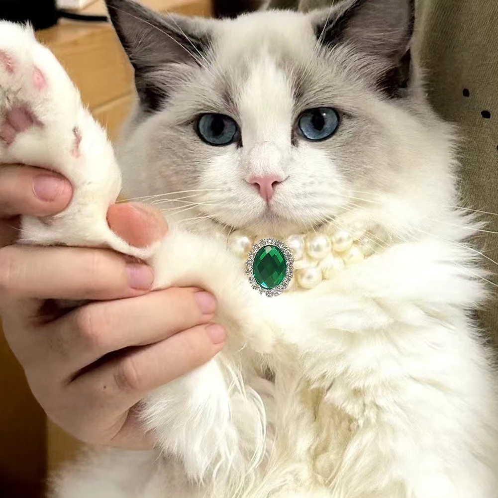 2025 Ellipse Heart Shape Diamond Inlaid Pet Cat Collar Pets Shiny Crystal Collars Accessories for Kitten Dog Collar Cat Necklace