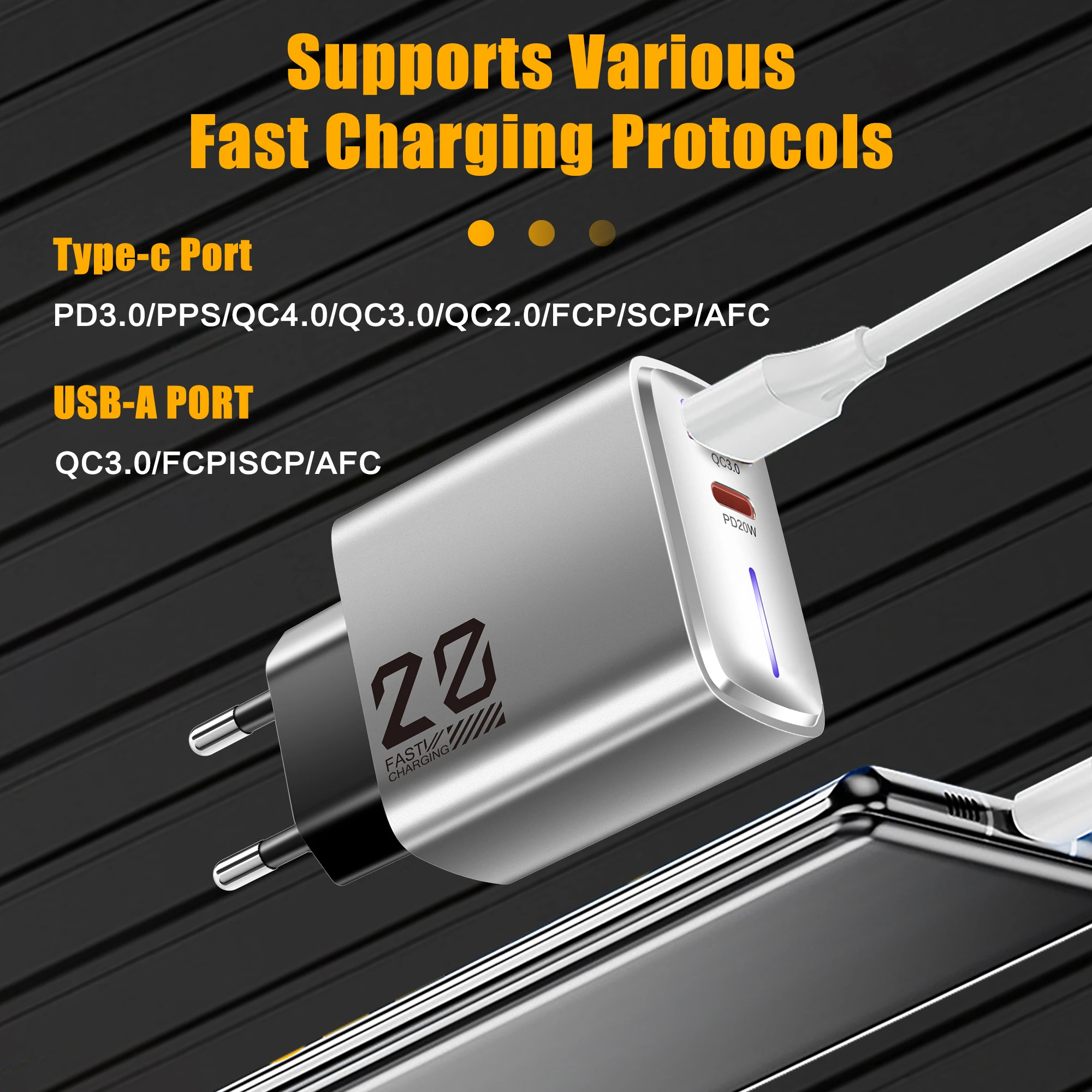 20W PD Fast Charging USB Type C Charger Quick Charge QC3.0 Wall for Phone Adapter For iPhone 15 14 13 12 11 Xiaomi USB C Charger