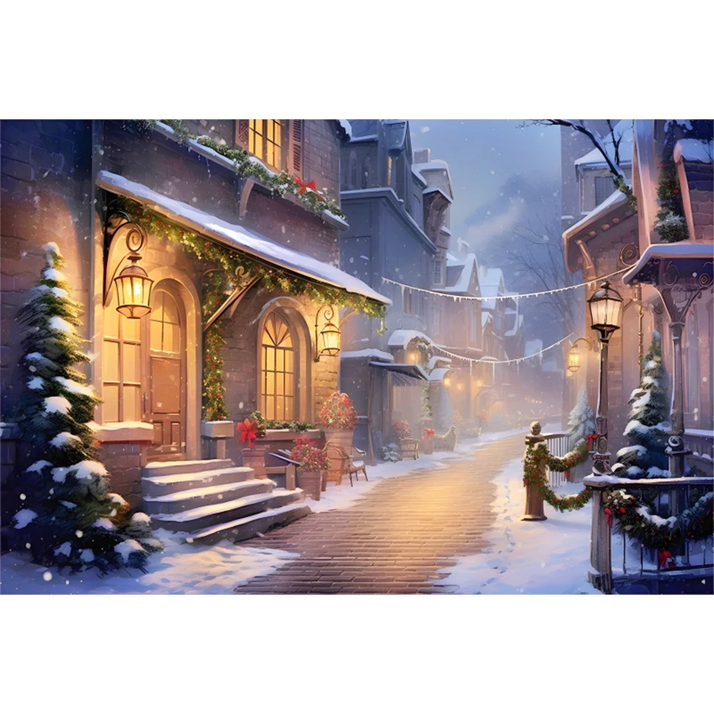 YongFoto 3x2m Christmas Backdrop Scene Village Snowfield Pine Tree - View #4