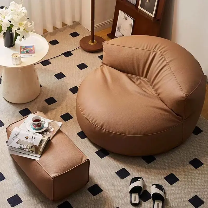 PU Leather Bean Bag Chair with Filling Round Lazy Floor Single Sofa Tatami for Bedroom Living Room Home Furniture Sofa Chair