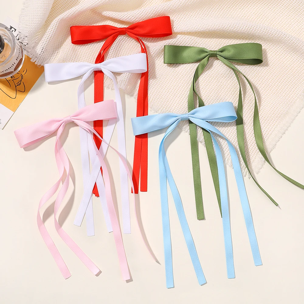 2pcs Long Tassel Ribbon Hairpin Cute Candy Bow Clip for Women Girls Party Gifts Headwear Side Clips Hair Accessories Wholesale