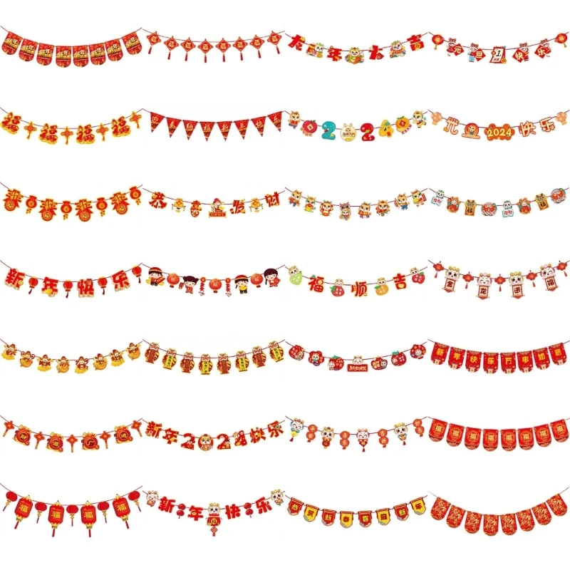 Decorazioni Per Capodanno Cinese 2024, Striscioni Colorati Con Ghirlande Per Negozi Home Office
