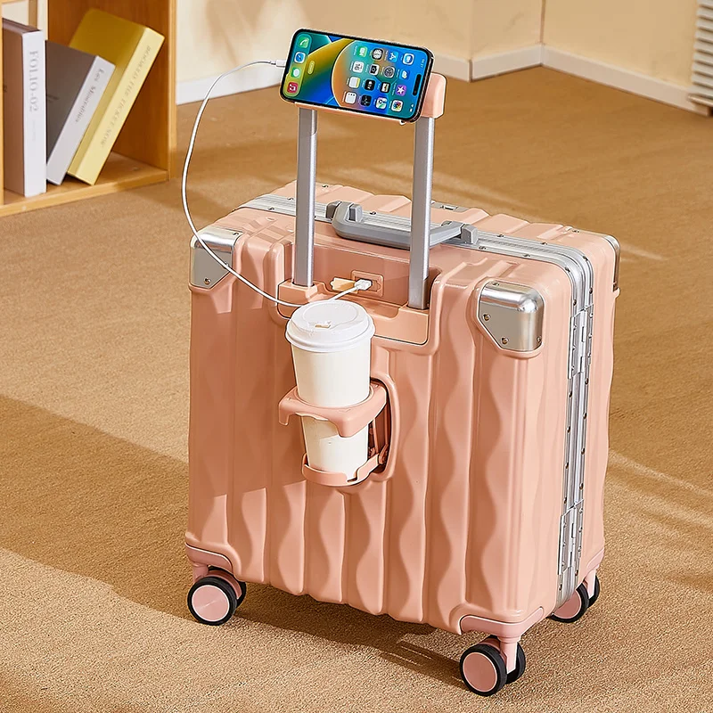 Valise cabine à code avec port usb et porte-gobelet intégrés_voghion.com