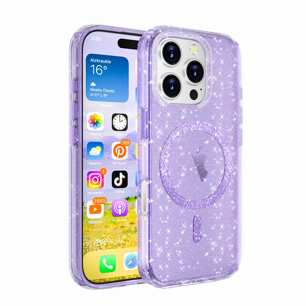 Glitter Candy Color Magnetic Phone Case with Clear Shiny Cover