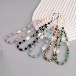 Vintage Acrylic Crystal Round Beaded Cellphone Chain For Anti-Loss Mobile Phone Lanyard Holder Rope Women Phone Strap Accessory