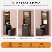 Gurexl 3-in-1 Vanity Desk with Human Sensor LED Lighting, Tall Makeup Vanity Set featuring 2 AC Outlets and USB-C Port 5