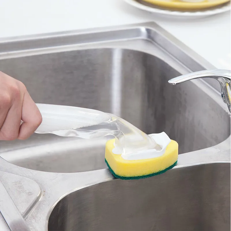 1Pcs Dish Washing Tool Soap Dispenser Handle Refillable Bowls Pans Cups  Cleaning Sponge Brush for Kitchen Clean Tools