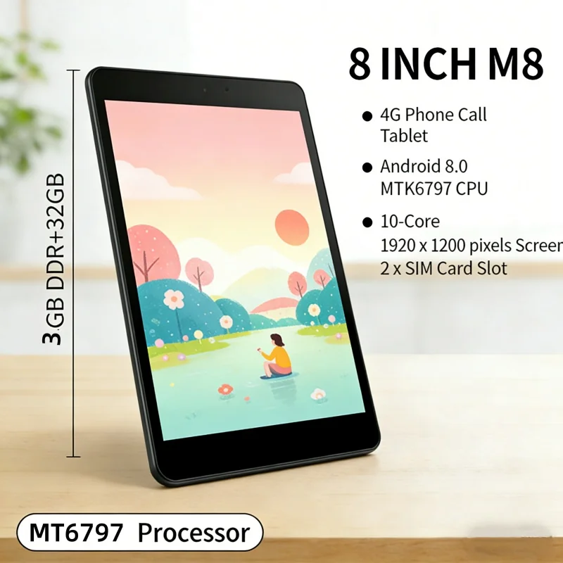 8인치 M8 RAM 3GB+ROM 32GB EMMC 3G 안드로이드 8.0 태블릿 PC 1920 x 1200 픽셀 MTK6797-10코어 1.6GHz 3G/4G 통화 지원