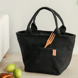 Insulated Canvas Lunch Bag - Large Capacity, Reusable & Portable Tote (Black)
