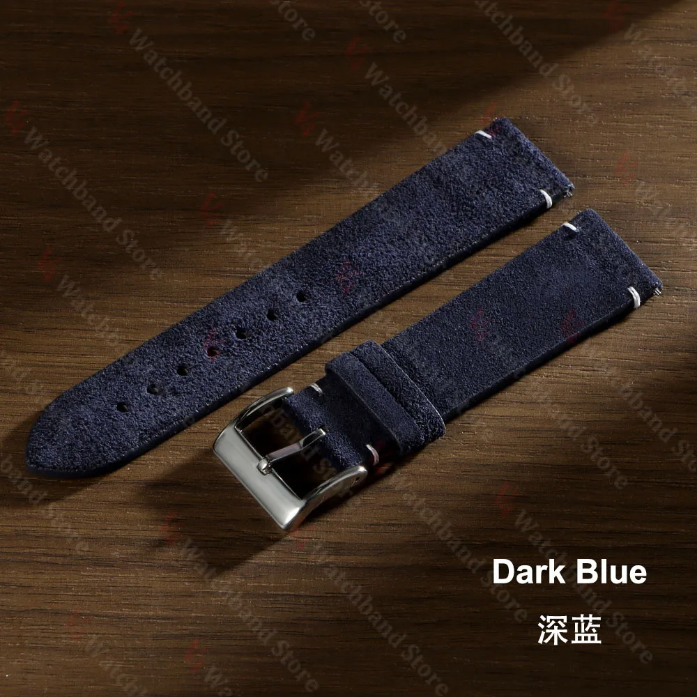 Premium Vintage Suede Cowhide Watch Strap in Blue Brown – Sporty & Stylish Replacement Watchband Accessory