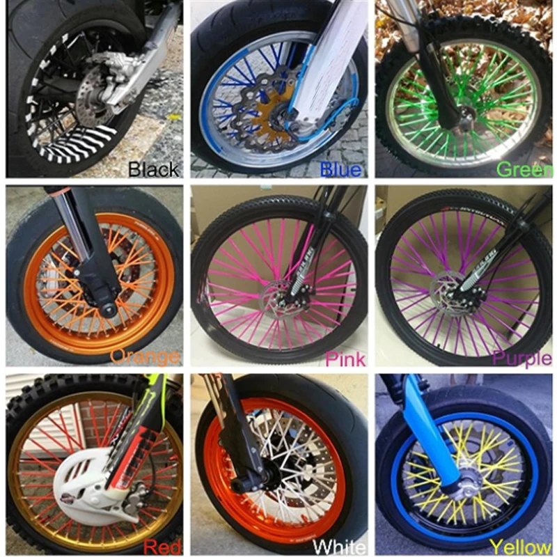 72Pcs Motorcycle Wheel Spoked Protector Wraps Rims Covers 17/24cm