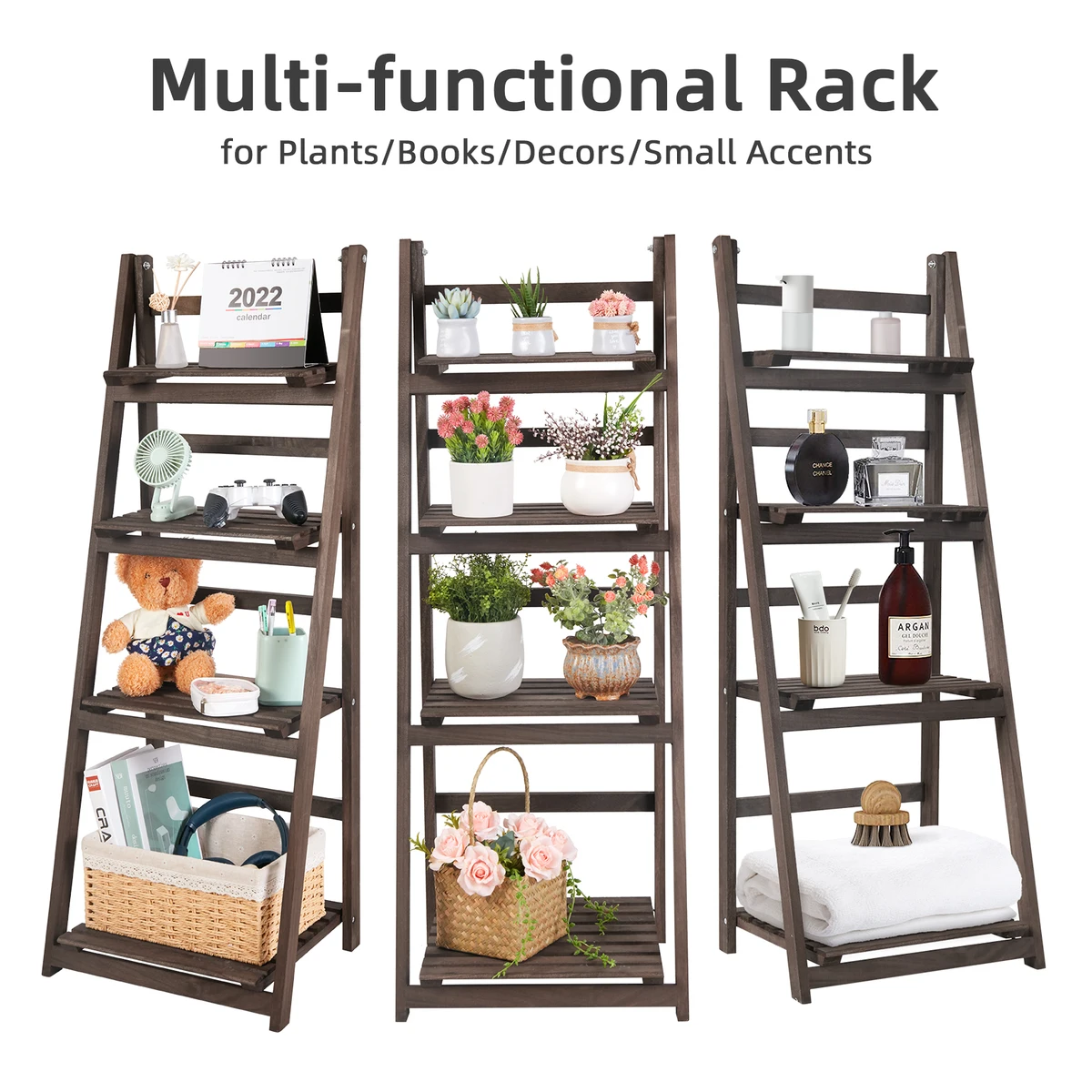4 Tiers Wooden Flower Display Stand Ladder Storage Shelf for Indoor Outdoor