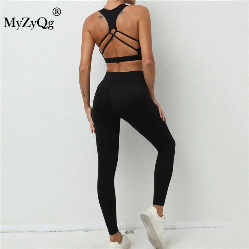 

MyZyQg Women Yoga Two-pieces Suit Female Elastic Beauty Back Fitness Quick Drying Breathable Bra Leggings Sports Tight Set