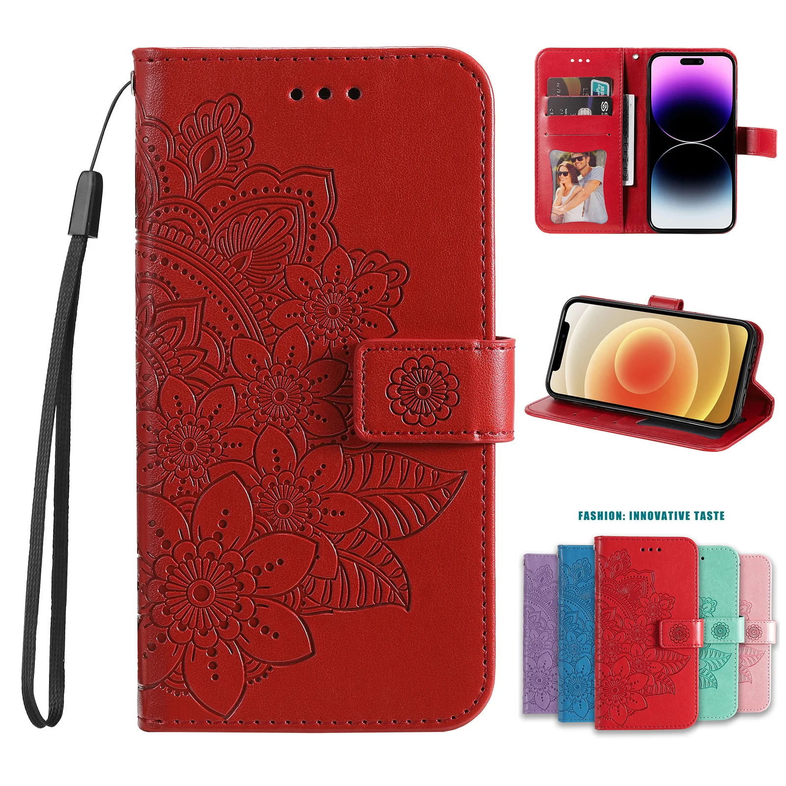 Sunflower Luxury Leather Flip Case with Card Slots & Wrist Strap Wallet Cover