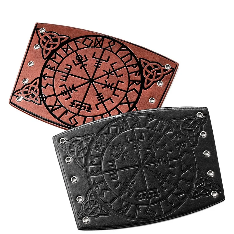 Toten Design Nordic Viking Odin Compass Bangles for Man Riding Protective Gear Embossed Wide Leather Wristband Punk Jewelry bangle bracelet leather bracelets leather bracelet