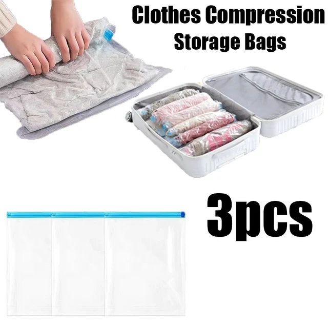 1pc Clothes Compression Storage Bags Hand Rolling Clothing Plastic Vacuum  Packing Sacks Travel Space Saver Bags