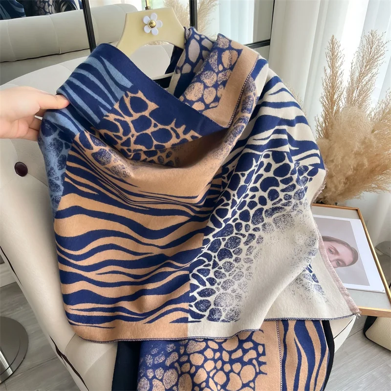 Luxury Cashmere Winter Poncho with Horse Print Shawl Wraps