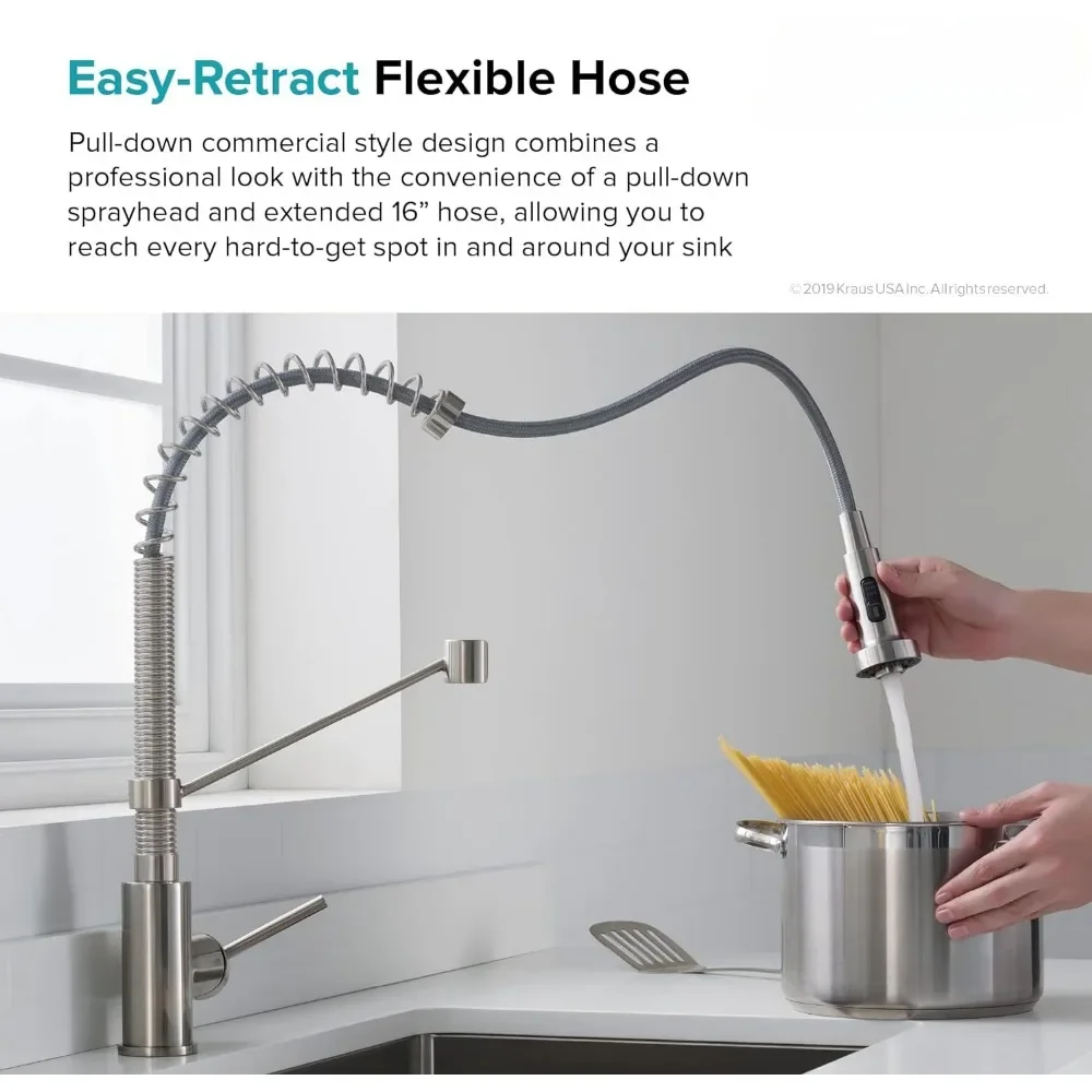 33 Inch Kitchen Sink with 18 Inch Pull-Down Commercial Style Kitche Faucet, Spot Free Stainless Steel Finish, Kitchen Sink