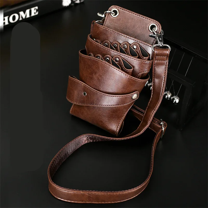 Professional 8 Pocket Khaki Hair Scissors Bag Scissor Clips Hairdressing Holster Pouch Holder Case Belt Salon Barber Bag