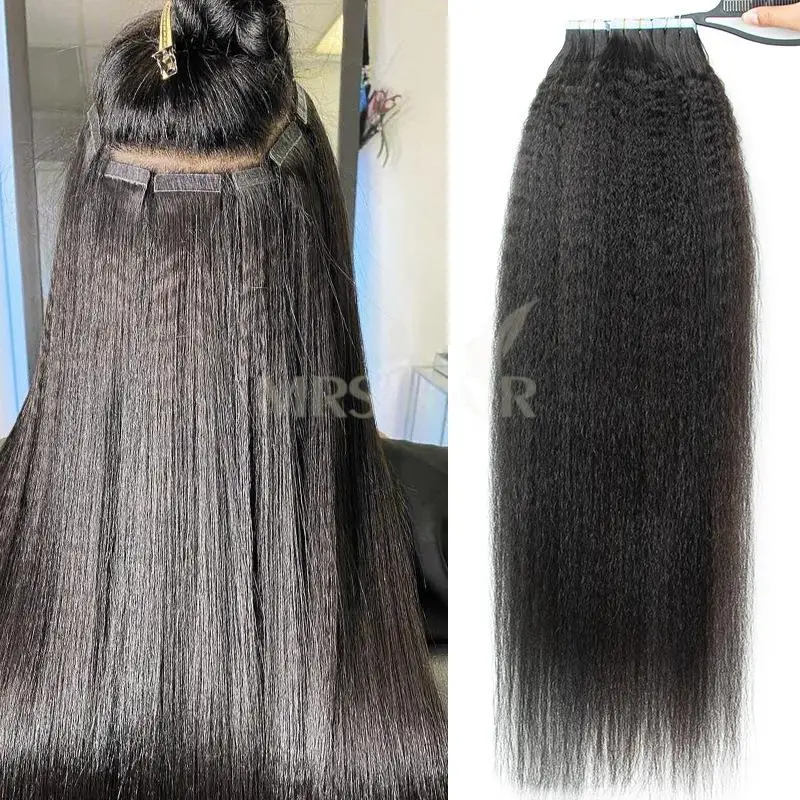 26 28 30inch Kinky Straight Tape in Hair Extensions Human Hair Cuticle Remy Yaki Tape ins Natural Extensions 20pcs/pack