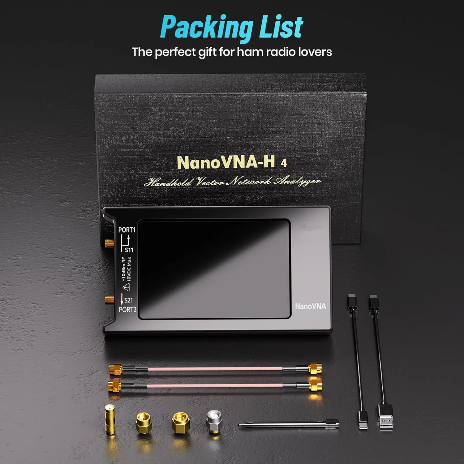 Spectrum Analyzer 4" NanoVNA-H4 Vector Network Antenna Analyzer 10KHz-1.5GHz MF HF VHF UHF Antenna Tuner