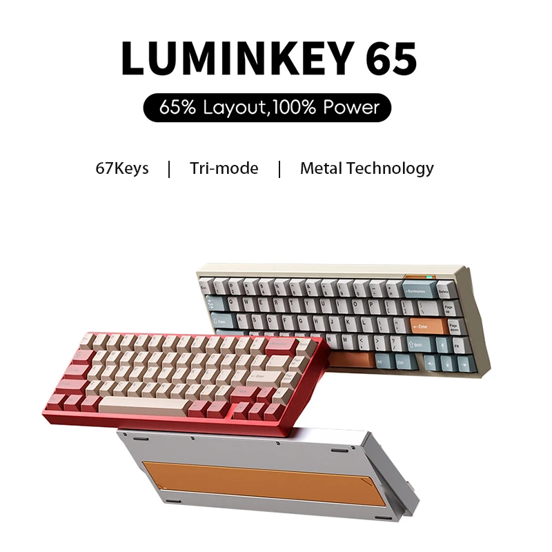 Luminkey65 알루미늄 기계식 키보드, 블루투스 2.4G, 무선 3 가지 모드, RGB 백라이트, 핫스왑 PBT 키캡, 게임 E-스포츠