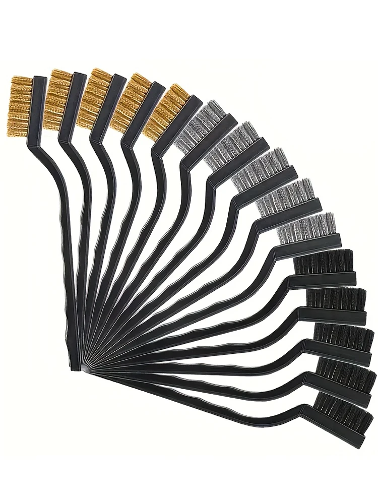3/15-teiliges Vorteilspack-Drahtbürsten-Set (Draht + Messing + Nylon), Bürstenset mit gebogenem Griff zum Reinigen, Schweißen, Schlacke und Rostentfernung – Detail 7