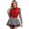 Womens Vintage Checkerboard Print Racer Dress Long Sleeve Sequins A-line Tulle Skirt with Shorts Dress Halloween Party Costumes 2