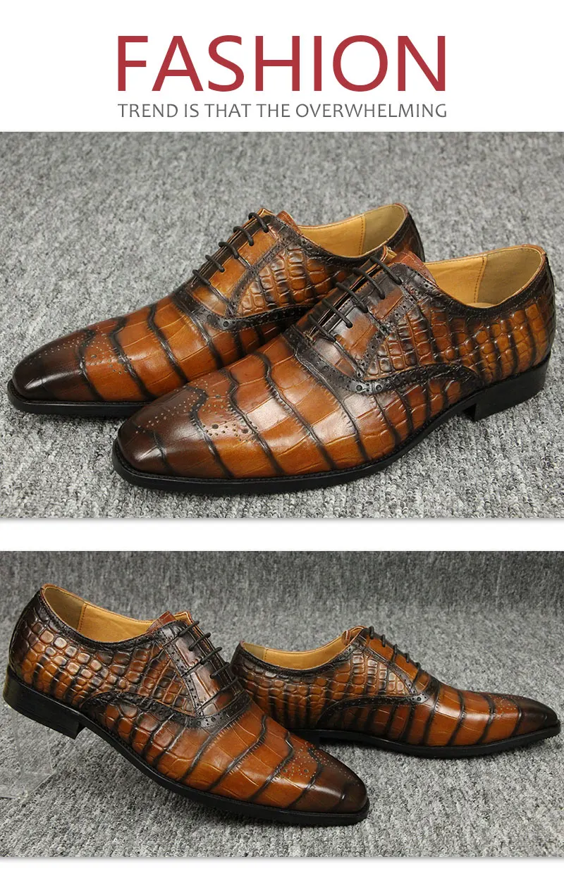 Elegant Shoes For Men's Crocodile Print Oxfords Dress Wedding  Fashion Lace Up Dress Office business or daily life zapatos 2023