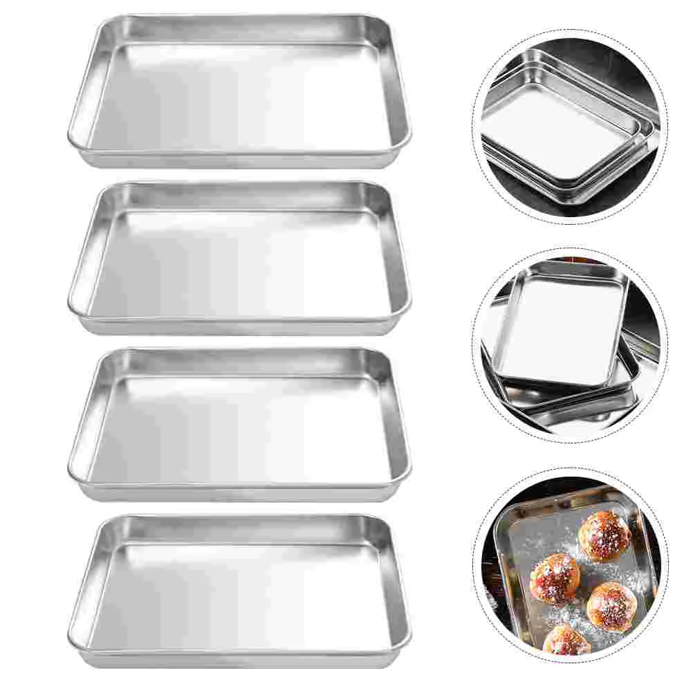 

4 Pcs Stainless Steel Bakeware Baking Pans With Lidss Home Storage Banquet Plate Steamer Grill Fruit Practical Holder Biscuits